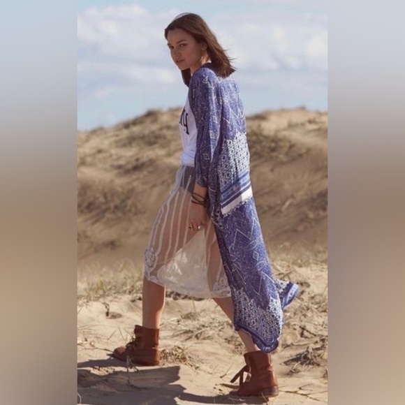 Auguste Long Flowy Duster‎ Kimono in Navy Wonder 4 - Picture 4 of 11